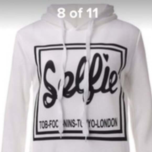 White Fleece SELFIE Sweatpants & Top Set Sweatshirt & Pants Set Bundle Lot - Picture 6 of 7